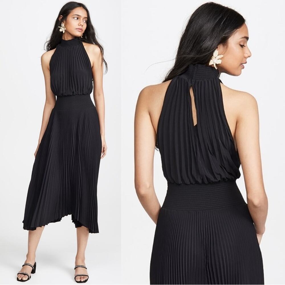 Elegant Black Pleated Halter Dress